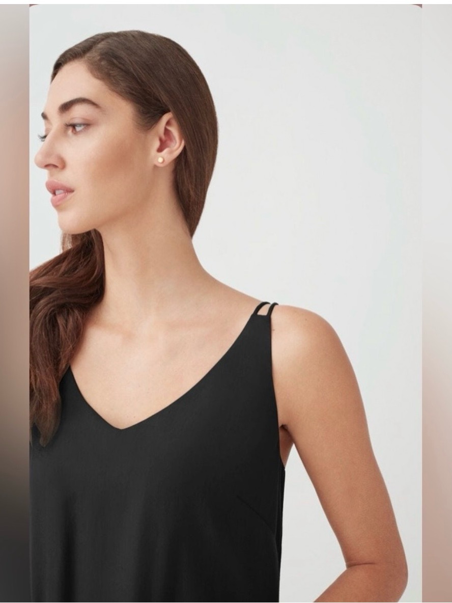 Cuyana Black Double-Strap Slip Mini Dress